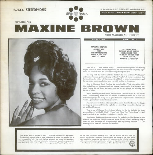 LP Maxine Brown Fabulous Sound Of Maxine Brown UPS630SPROMO SCEPTER プロモ /00260 Maxine Brown Maxine Brown Sings US vinyl LP album (LP